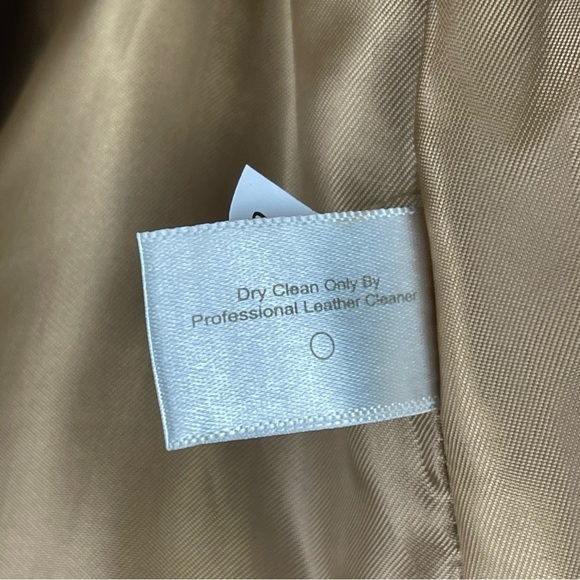 BOSTON PROPER LEATHER ASYMMETRIC ZIPPER STAND COLLAR TAN MOTO JACKET - Picture 15 of 15